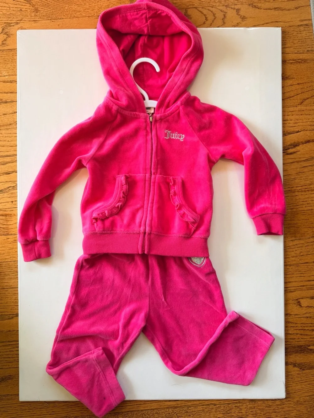 Juicy Couture 18M Bright Pink Velour Hoodie & Pants Set